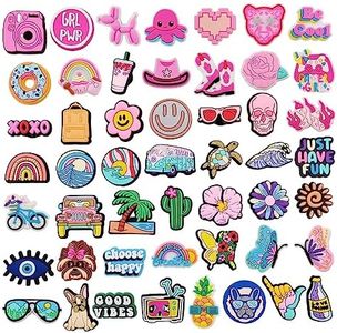 JXMADUK 30 50 Pack Flower Shoe Decorations Charms for Clog Accessories Pins for Girls Women Cute Preppy Hippie Horse Pink Peace Butterfly Cowgirl Shoe Charms Party Favors, Rubber, No Gemstone