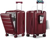 ISLAND ELEPHANT Expandable 20Inch Carry On Luggage Airline Approved - Front Pocket Hardside Travel Suitcase Unbreakable -with Cup Holder,USB Charge,Side Pothook, 360°Spinner Wheels, TSA Lock-Wine Red