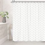 Riyidecor Chevron Shower Curtain White Beige Geometric Herringbone 60Wx72H Inch Striped Simple Modern Classy Neutral Contemporary Decor Fabric Bathroom Set Polyester Waterproof