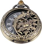 Whodoit Bird Design Antique Steampunk Skeleton Dial Pocket Watch, Bronze Bracelet Mechanical Roman Numerals Pocket Watches for Men