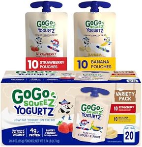 GoGo squeeZ yogurtZ Variety Pack, Strawberry & Banana, 3 oz (Pack of 20), Kids Snacks Made from Real Yogurt and Fruit, No Fridge Needed, Gluten Free, Nut Free, Recloseable Cap, BPA Free Pouches