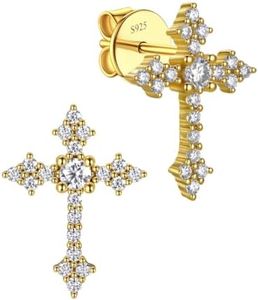 MomentWish Cross Earrings Set for Men Women, D Color VVS1 Simulated Diamond Ruthenium Vermeil S925 Sterling Silver Solitaire Earrings