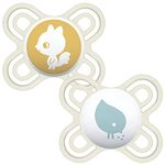 MAM Perfect Soothers 0-2 Months (Pack of 2), Thinner and Softer Baby Soothers with Self Sterilising Travel Case, Newborn Essentials, Cream/White (Designs May Vary)