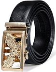 Barry.Wang American Eagle Belt Buckle Western Luxury Mens Gift Gold Ratchet Black Leather Strap Novelty Dress Jeans