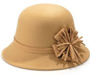 MESU Womens Felt Cloche Hat Floral Fedora Bucket Hat 1920s Vintage Bowler Hats Camel