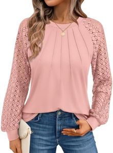 AUTOMET Womens Long Sleeve Shirts Lace Tops Business Casual Fall Fashion Outfits Clothes 2024 Knitted Y2k Blouses Coral XXL
