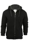 BRAVE SOUL Mens Zip Sherpa Borg Fur Lined Hooded Sweatshirt Hoodie Winter Jacket Black/Charcoal L