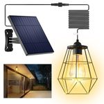 intelamp Solar Shed Light 4000mAh Battery Black Metal Basket Solar Pendant Light Solar Powered Chandelier Light, Solar Ceiling Light Retro Style Light for Indoor and Outdoor Pendant Light Warm White