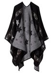 Womens Reversible Oversized Blanket Poncho Cape Shawl Cardigans (One Size, Stars/Black)