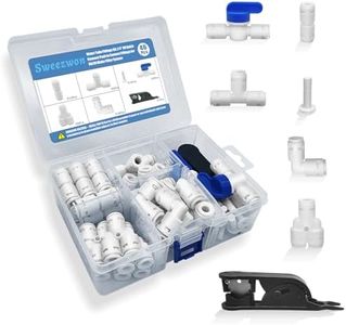 Sweezwon Water Tube Fittings Kit,1/4" OD Quick Connect Push to Connect Fittings for RO/DI Water Filter System(Ball Valve+ T+ I+ L+ Y+ Professional Tubing Cutter,46Pcs)