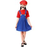 COXNSXX Super Costume Plumber Brothers Costume Role Play Fancy Dress Halloween Outfit with Beard and Hat, Adult Kids Teens, Red and Green, S/M/L/XL