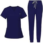 niaahinn Scrub for Women Scrubs Top with Classic V-Neck & Yoga Jogger Pants Medical Nursing Uniform Scrub Set (Navy Blue, S)