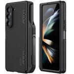 Samsung Galaxy Z Fold 5 Case with S Pen Holder & Bump Texture Design [Creative Hinge Protection][Hidden Kickstand] Protective Phone Case for Galaxy Z Fold 5 Case Black