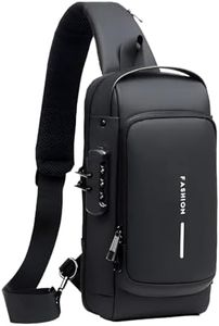 TS WITH TECHSUN Waterproof Anti-Theft Crossbody Bag With Password Zipper Lock & Usb Charging Port, Men's Shoulder Chest Daypack Bag Travel Hiking Sling Backpack, Black
