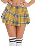 Avidlove Womens Plaid Skirt High Waist Zip Up Pleated Mini Skirt Yellow