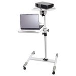 Properav Mobile Desk Workstation & Projector Trolley - White | Moveable On Caster Wheels | Adjustable Height 850-1100mm | 10kg Capacity | For Laptop, Projector, Consoles & More