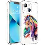 Idocolors Compatible with iPhone 13 Clear Case, Colorful Horse Design for Women Girls,Soft TPU Four Corner Reinforced Protective Cover,Bumper Shockproof Full Body Protection for iPhone 13 6.1inch