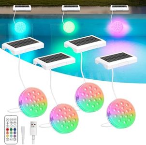 2-in-1 Solar Rechargeable Pool Lights with Remote Control, 16 Colors RGB LED Submersible Waterproof IP68, Solar Powered Magnetic Underwater Lights for Above Ground & Inground Pools, Ponds-4 Pack