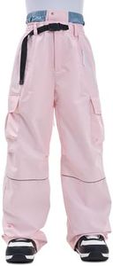HIGH EXPERIENCE Snowboard Pants for Women Men Baggy Ski Pants Loose Warm Insulation Waterproof Windproof (Light Pink, X-Large)