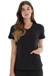 Cherokee Women's V-neck Top Medical Scrubs Shirt, Black, L