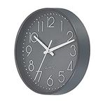 PATIKIL 8 Inch Round Wall Clock, Battery Operated Silent Non-Ticking Wall Clocks for Office Bedroom Kitchen, Gray