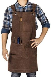 Woodworking Apron, Heavy Duty Waxed Canvas Work Apron With Pockets - M-XL Shop Apron for Men with Double Stitching, and Comfy Design - Brown, Adjustable Back Straps Texas Canvas Wares