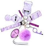 Safe Keychain Set for Girls with Personal Safety Alarm, Hand Sanitizer Holder, Whistle and Pom