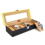 LEDO Watch Case Box Organizer in 6 slots of Watches with Transparent Look Black & Cream color Velvet