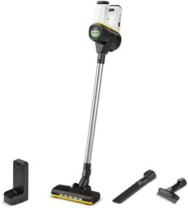Kärcher Aspirador a batería VC 6 Cordless ourFamily, 2 niveles aspiración, autonomía por carga 30 min aprox., peso 2.8 kg, soporte pared y función de carga, boquilla suelos y ranuras, Blanco