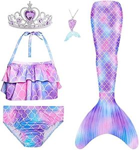 5Pcs Girls Swimsuit Mermaid Tails for Swimming Princess Bikini Bathing Suit Set Can Add Monofin 4T 6T 8T 10T 12T (as1, age, 4_years, Purple #2)