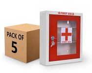 Plantex Metal First aid Box/Emergency Medical Box/First aid kit Box/First Aid Box for Home-School-Office/Medicine Box/Multi Compartment Medicine Organizer Box/with Key Lock- Pack of 5 - (Red & Ivory)