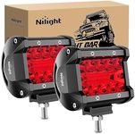 Nilight 4 inch LED Light Pod Red Triple Row 2PCS 60W Flood Spot Combo Driving Fog Lights Fishing Hunting Emergency Safety Signal Deck Trailer Lights for UTV Pick-up Van Boat Tractor