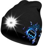 Bluetooth Beanie Hats with Light Gifts for Mens Rechargable LED Lighted Beanie Hat with Wireless Headphones Cool Gadgets for Men,Black