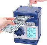 Zancia Piggy Bank ATM for Kids Money Safe Savings with Password Box Toy Coin Rupee Note Machine Electronic Lock Mini Electric Secret Store Password (Blue)