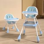 StarAndDaisy High Chair for Baby/Baby Feeding Chair for 0 to 5 Years with 5 Point Safety Belt/High Chair with Seat Recline, Height Adjustable & Detachable Tray with Wheel - Blue