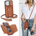 ELTEKER Compatible with iPhone 13 Pro Crossbody Case with Strap Lanyard Card Holder, Wallet Case for Women with Ring Stand Leather Flip Cover Case for iPhone 13 Pro (6.1 inch) -Brown