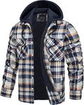 TACVASEN Mens Flannle Jacket with Hood Quilted Lined Plaid Flannel Jackets for Men Hooded Flannel Shacket Shirt Yellow M