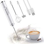 ADOV Milk Frother Handheld, Stainless Steel Electric Coffee Whisk and Egg Beater, Rechargeable Battery Powered Automatic Milk Foamer Drink Mixer for Latte, Cappuccino, Hot Chocolate, Matcha (White)