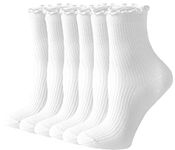 ACCFOD Womens Ruffle Socks Cute Frilly Ankle Socks Quarter Crew Socks for Women Girl, White, 5-9