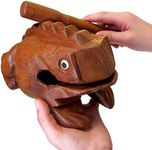 World Percussion USA FR08N Deluxe JUMBO 8" Wood Frog Guiro Rasp - Musical Instrument Tone Block, Brown