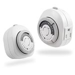 GE 24-Hour Heavy Duty Indoor Plug-in Mechanical Timer 2pk, 1 Grounded Outlet, 30 Minute Intervals, Daily On/Off Cycle, for Lamps, Portable Fans, Seasonal Lighting, Appliances, UL Listed, 46139