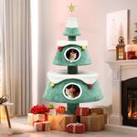 DWVO 63" Christmas Cat Tree with 2-Storey Cat House, Cat Tower for Indoor Cats with Cat Teaser Toy, Cat Furniture for Christmas Decoration