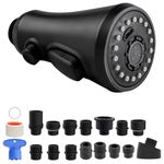 Pull Down Spray Head for Kitchen Faucet, 3-Function Kitchen Sink Spray Nozzle with 15 Adapters, Faucet Head Replacement Compatible with Moen, American Standard, Delta, Kohler Faucets, Matte Black