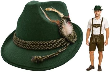 Nicky Bigs Novelties Deluxe Wool Felt German Oktoberfest Alpine Hat Bavarian Swiss Traditional Tyrolean Costume Fedora Green