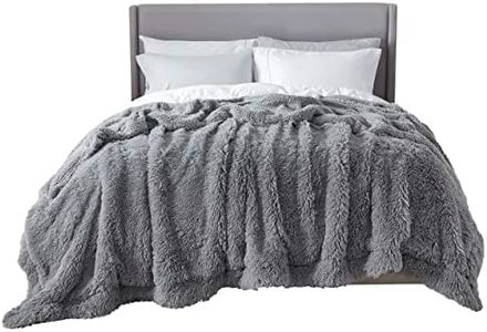 Bedsure Fluffy Grey Blankets Queen Size for Bed, Thick Sherpa Faux Fur Fleece Fuzzy Plush Winter Warm Heavy Soft Full Queen Blankets, Bedroom Decor Grey Gifts Cozy Gifts for Women Men, 90x90