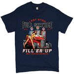 Full Service Fill 'Er Up T-Shirt Hot Rod Pin-up Girl Old School Men's Tee Navy Blue