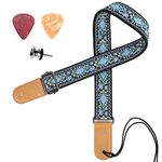 Ukulele Strap, IHOBOR Hawaiian Jacquard Blue Flower Ukelele Shoulder Strap, Suitable for Soprano Concert Tenor Baritone String Instruments