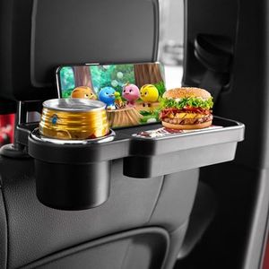 Car Back Seat Organizer with Cup Holder Tray, Universal Foldable Auto Headrest Drink Holder Storage Box Food Table Tray for Kids Travel Car Interior Accessories