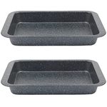 Salter COMBO-8262 Roasting Tray Set of 2, Non-Stick Carbon Steel Deep Roaster, Easy Clean, Strong & Durable Baking Pan, Long Lasting, PFOA-Free, Megastone Collection Oven Tin, Black/Silver, 37 cm