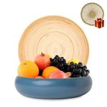 BaydenB Spun Bamboo Large Serving Bowl with Bonus Charger - Decorative Fruit Bowl, Kitchen Fruit Basket, Centerpiece Bowl, Eco-Friendly Bamboo Bowl for Home Decor (Blue)